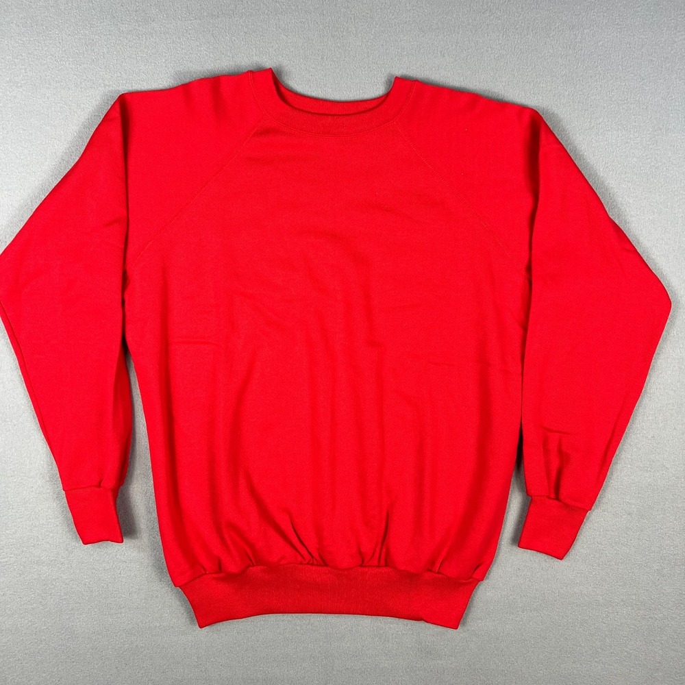 VTG 80s Red Sweatshirt Fits Large Raglan Made in USA Reeves Blank Single‎ Color